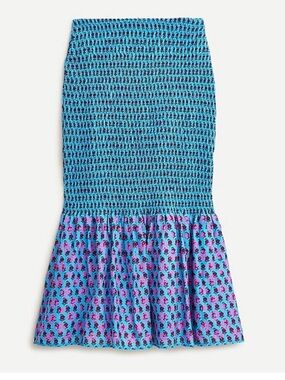 ✨NWT✨ J CREW Smocked Midi Mermaid  Skirt in Turquoise/Pink Floral Print - Size 2